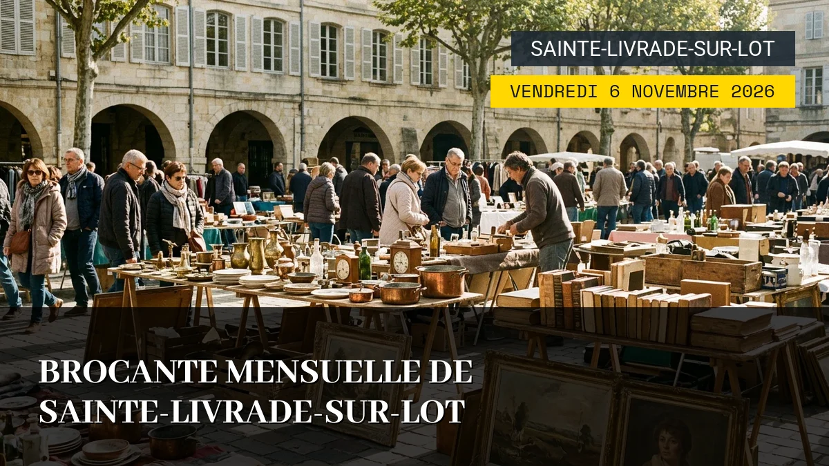Affiche de l'événement : Brocante Mensuelle de Sainte-Livrade-sur-Lot – Vendredi 6 Novembre 2026