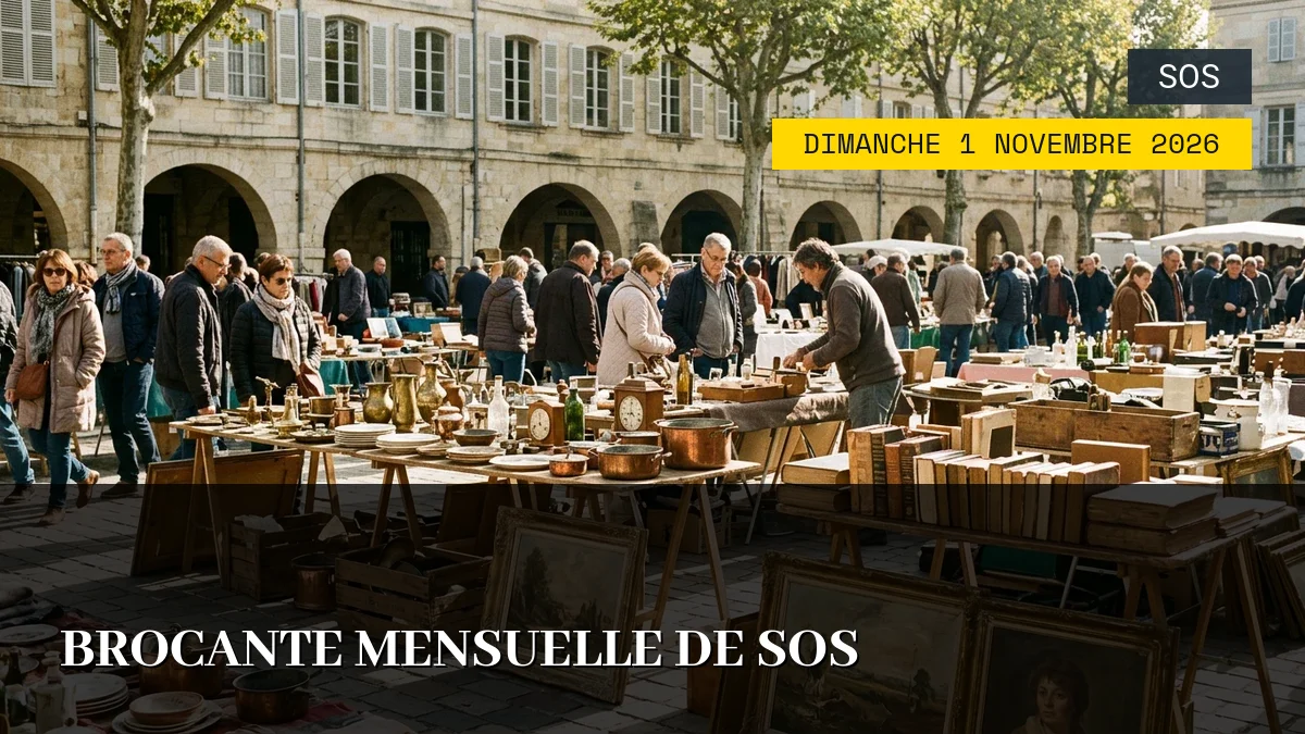 Affiche de l'événement : Brocante Mensuelle de Sos – Dimanche 1 Novembre 2026