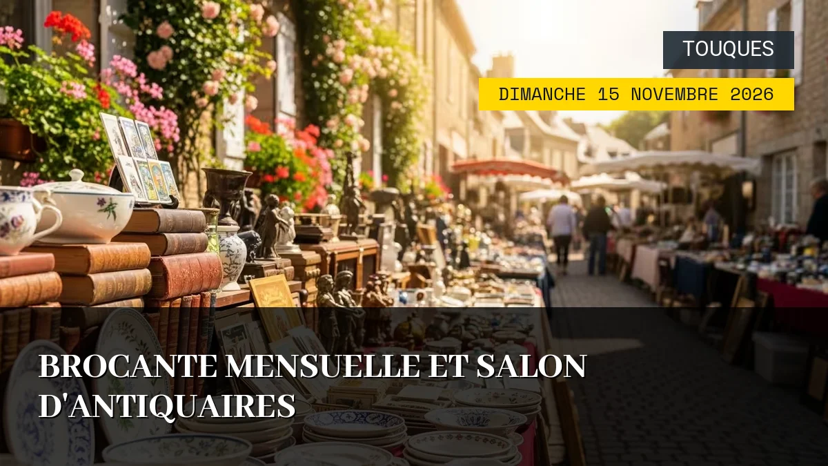 Affiche de l'événement : Brocante Mensuelle et Salon d&rsquo;Antiquaires – Dimanche 15 Novembre 2026