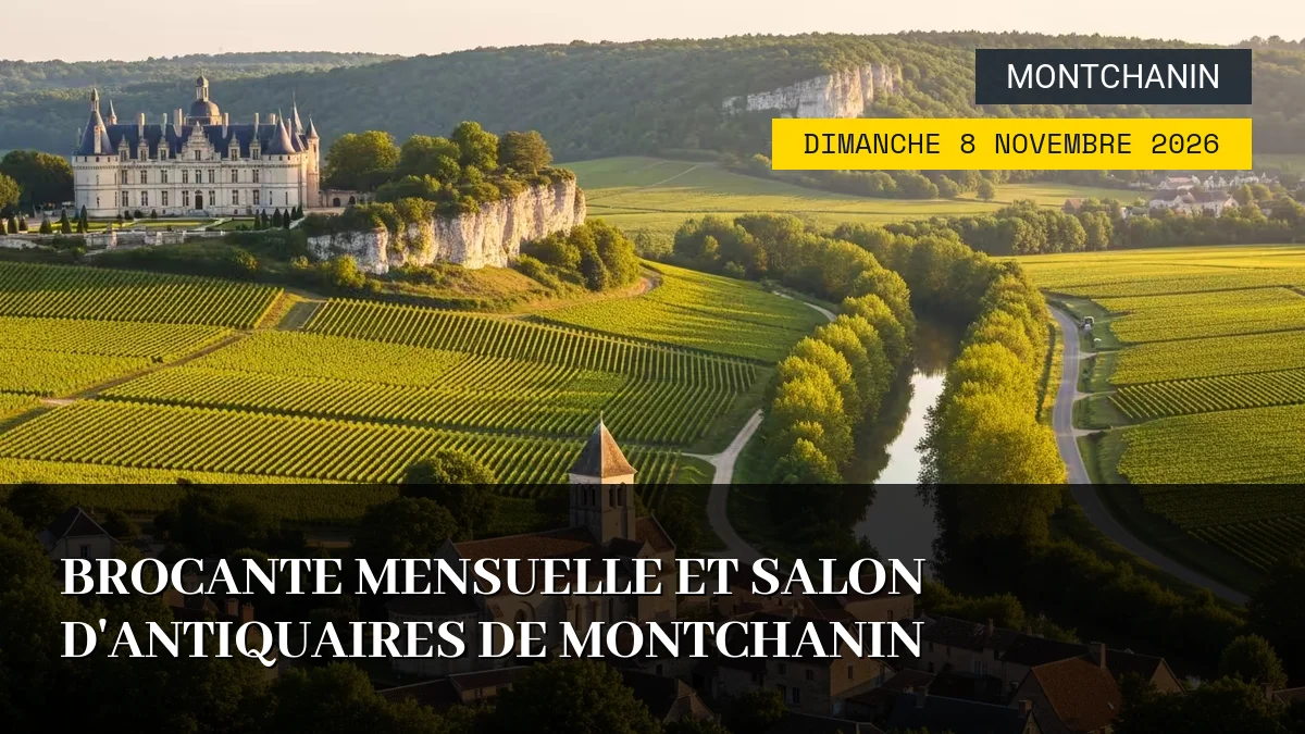Affiche de l'événement : Brocante Mensuelle et Salon d&rsquo;Antiquaires de Montchanin – Dimanche 8 Novembre 2026