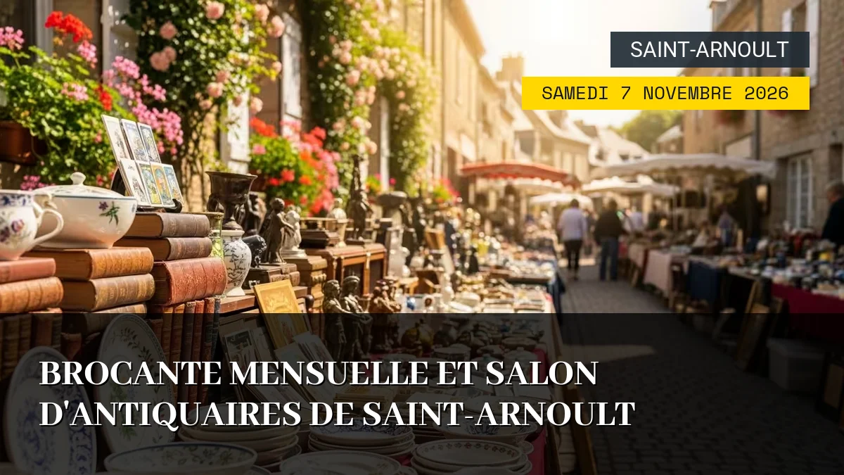 Affiche de l'événement : Brocante Mensuelle et Salon d&rsquo;Antiquaires de Saint-Arnoult – Samedi 7 Novembre 2026