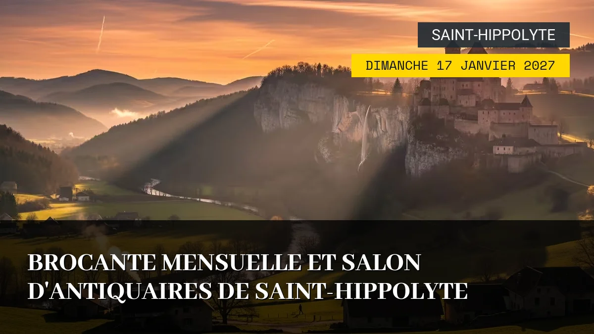 Affiche de l'événement : Brocante Mensuelle et Salon d&rsquo;Antiquaires de Saint-Hippolyte – Dimanche 17 Janvier 2027
