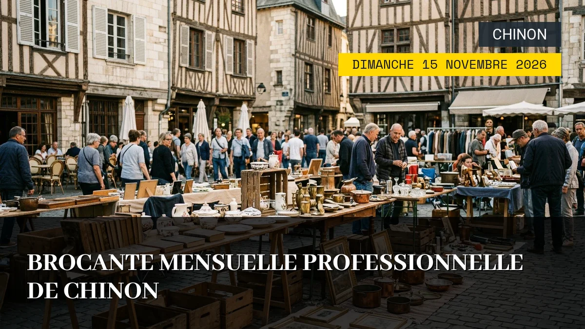Affiche de l'événement : Brocante mensuelle professionnelle de Chinon – Dimanche 15 Novembre 2026