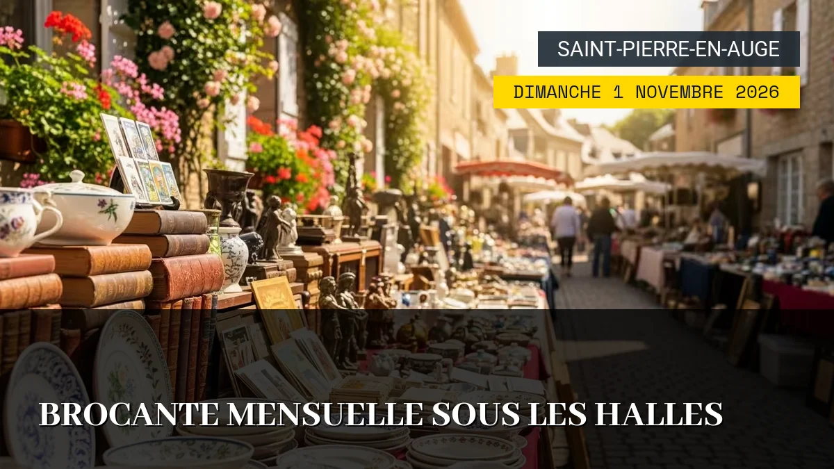 Affiche de l'événement : Brocante Mensuelle sous les Halles – Dimanche 1 Novembre 2026