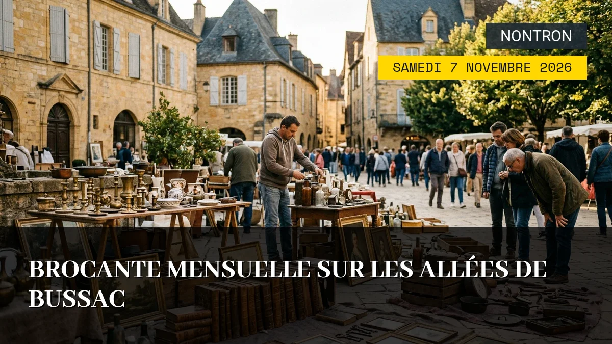 Affiche de l'événement : Brocante Mensuelle sur les Allées de Bussac – Samedi 7 Novembre 2026