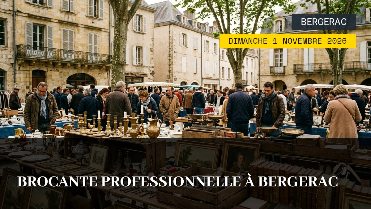 Affiche de l'événement : Brocante Professionnelle à Bergerac – Dimanche 1 Novembre 2026