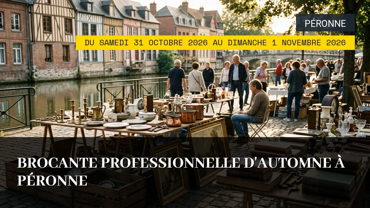Affiche de l'événement : Brocante professionnelle d&rsquo;Automne à Péronne – Du Samedi 31 Octobre 2026 au Dimanche 1 Novembre 2026