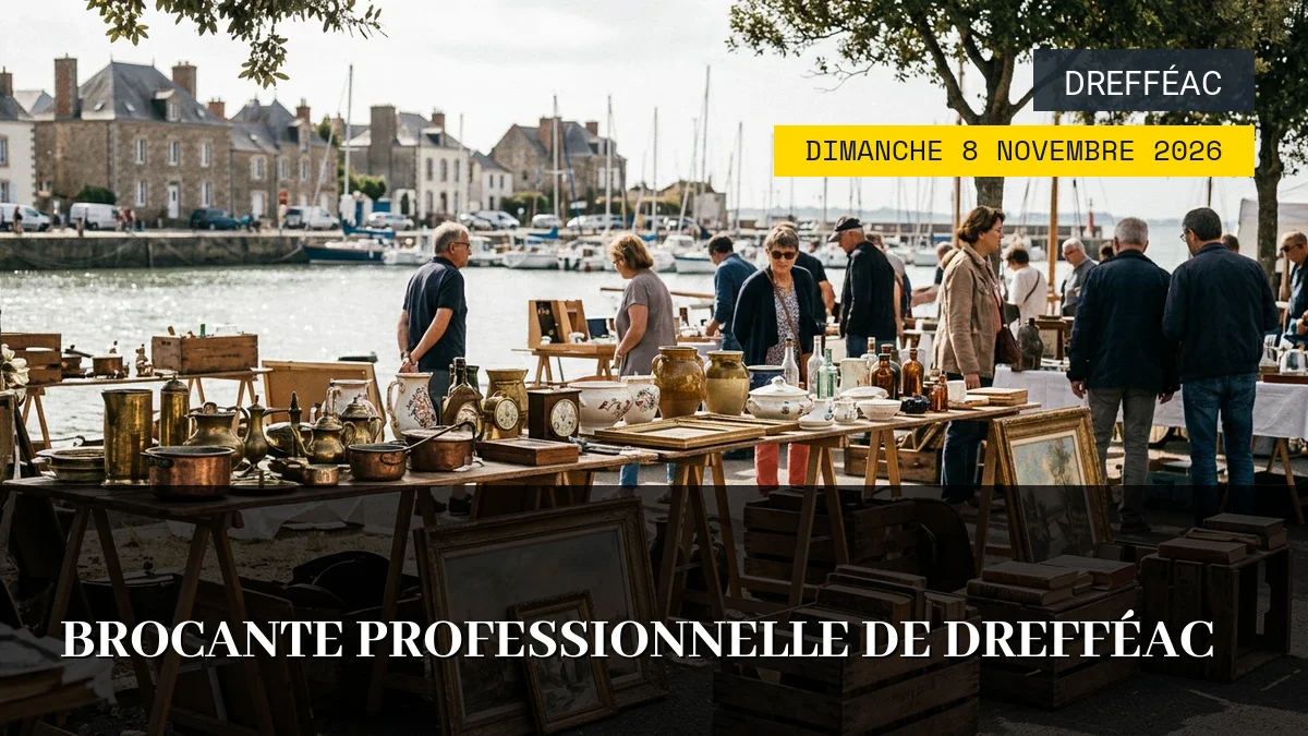 Affiche de l'événement : Brocante Professionnelle de Drefféac – Dimanche 8 Novembre 2026