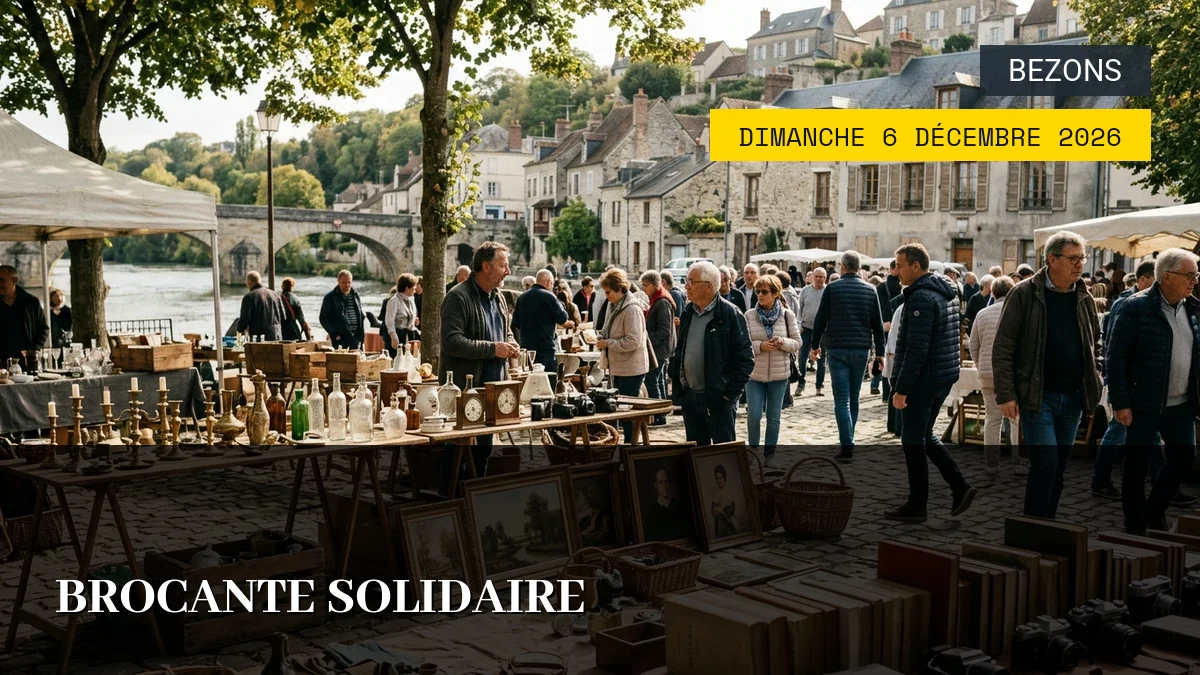 Affiche de l'événement : Brocante Solidaire – Dimanche 6 Décembre 2026