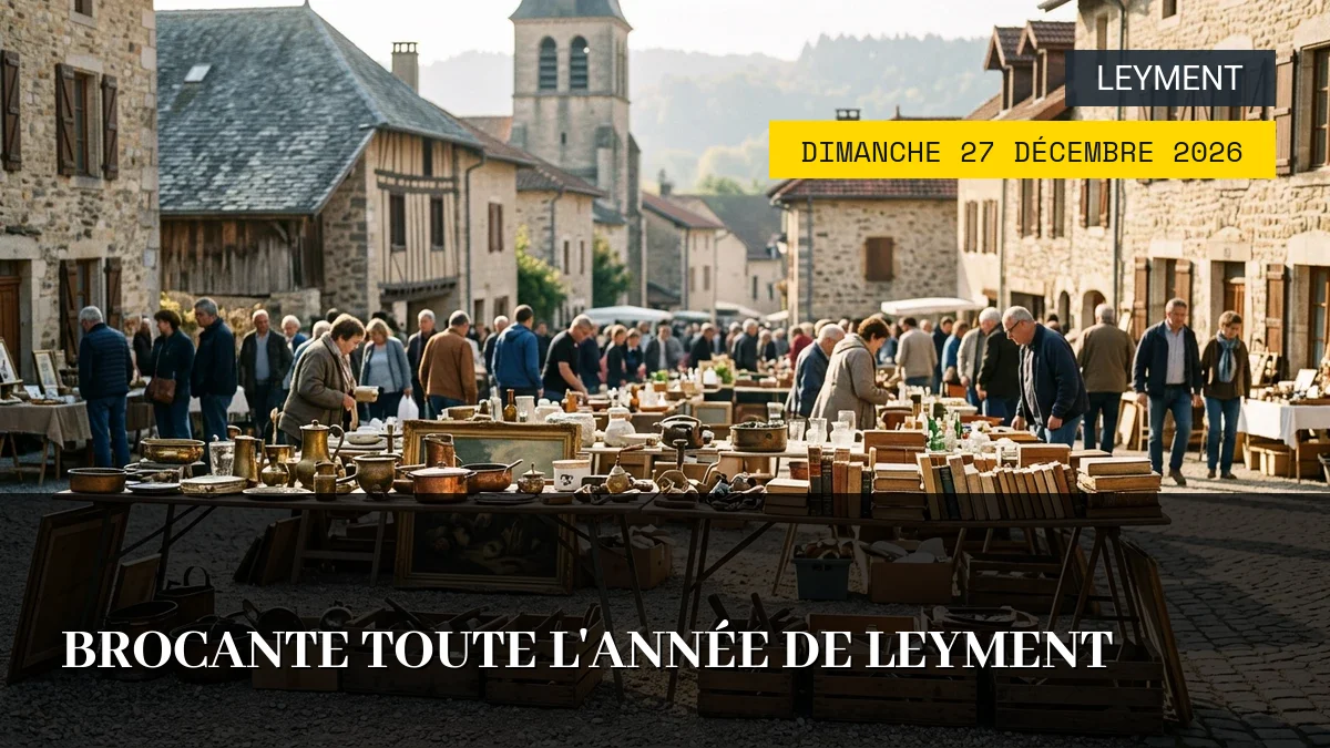 Affiche de l'événement : Brocante Toute l&rsquo;Année de Leyment – Dimanche 27 Décembre 2026