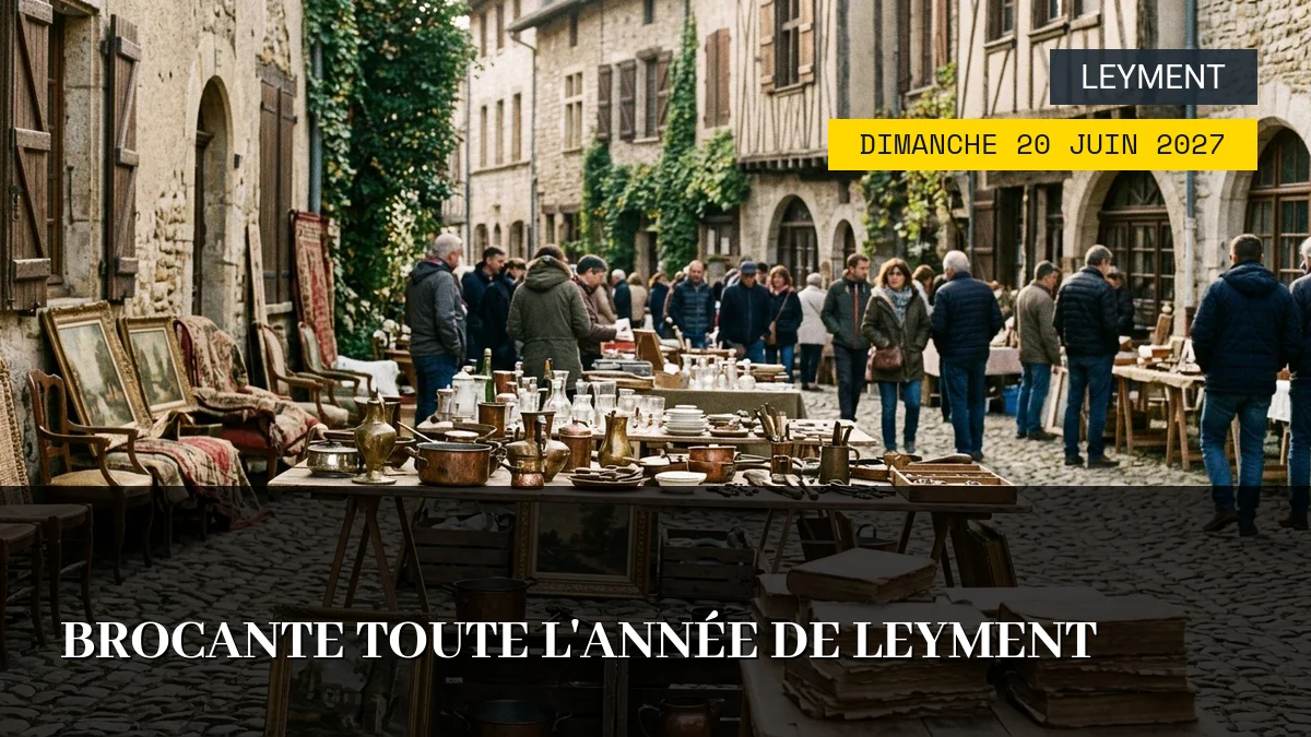 Affiche de l'événement : Brocante Toute l&rsquo;Année de Leyment – Dimanche 20 Juin 2027