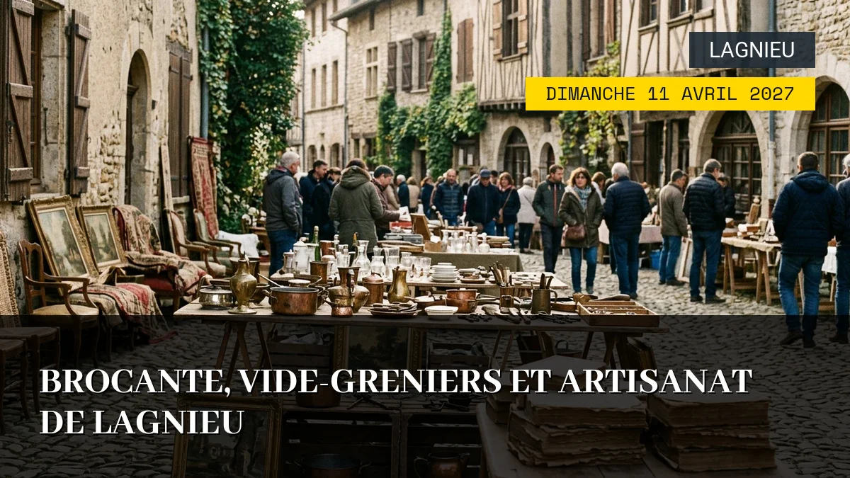 Affiche de l'événement : Brocante, Vide-greniers et Artisanat de Lagnieu – Dimanche 11 Avril 2027