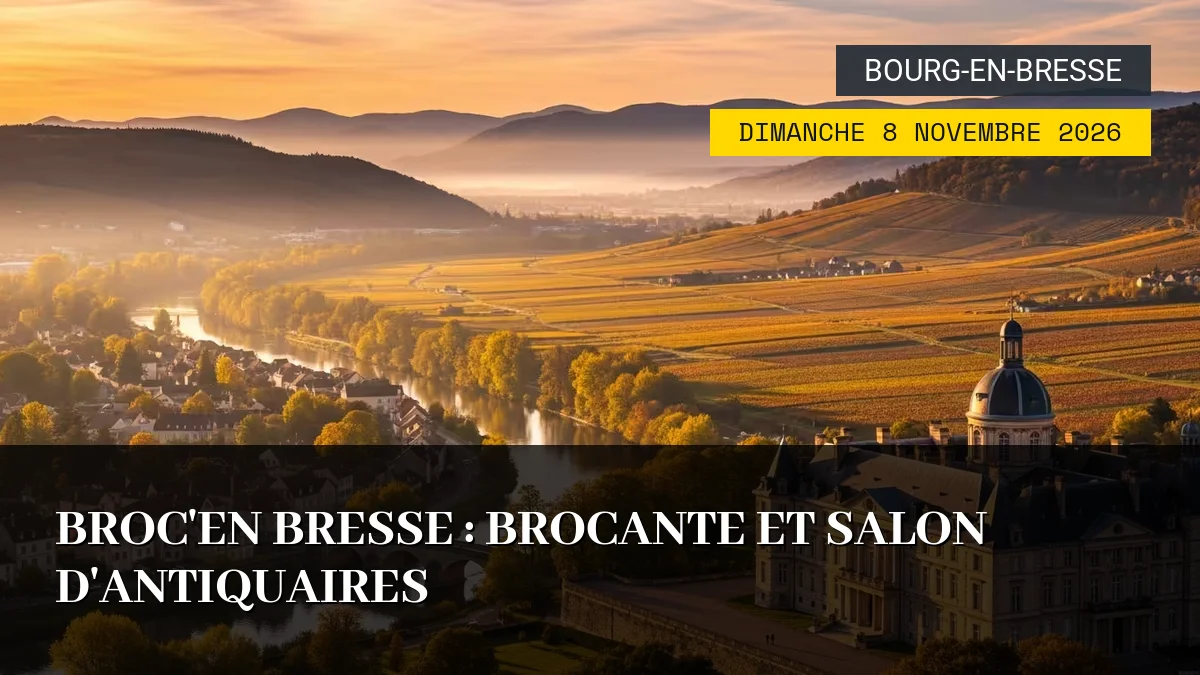 Affiche de l'événement : Broc&rsquo;en Bresse : Brocante et Salon d&rsquo;Antiquaires – Dimanche 8 Novembre 2026