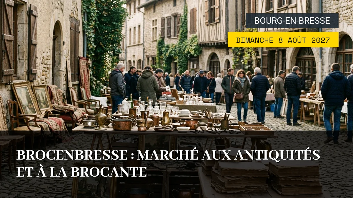 Affiche de l'événement : BrocenBresse : Marché aux Antiquités et à la Brocante – Dimanche 8 Août 2027