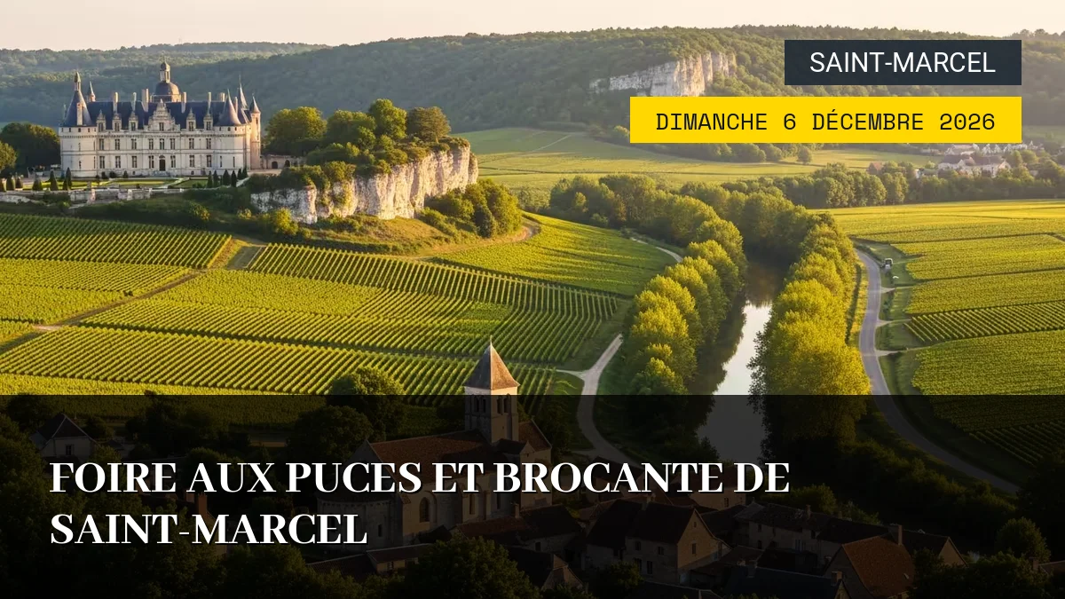 Affiche de l'événement : Foire aux Puces et Brocante de Saint-Marcel – Dimanche 6 Décembre 2026