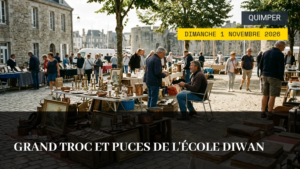 Affiche de l'événement : Grand Troc et Puces de l&rsquo;École Diwan – Dimanche 1 Novembre 2026