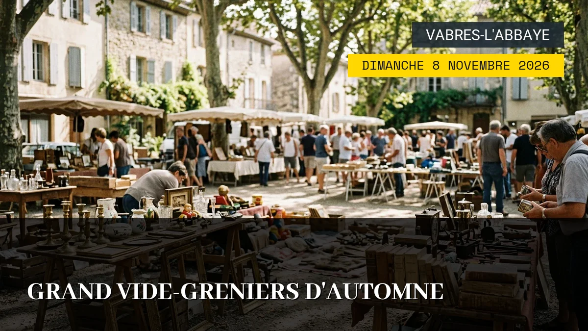 Affiche de l'événement : Grand Vide-Greniers d&rsquo;Automne – Dimanche 8 Novembre 2026