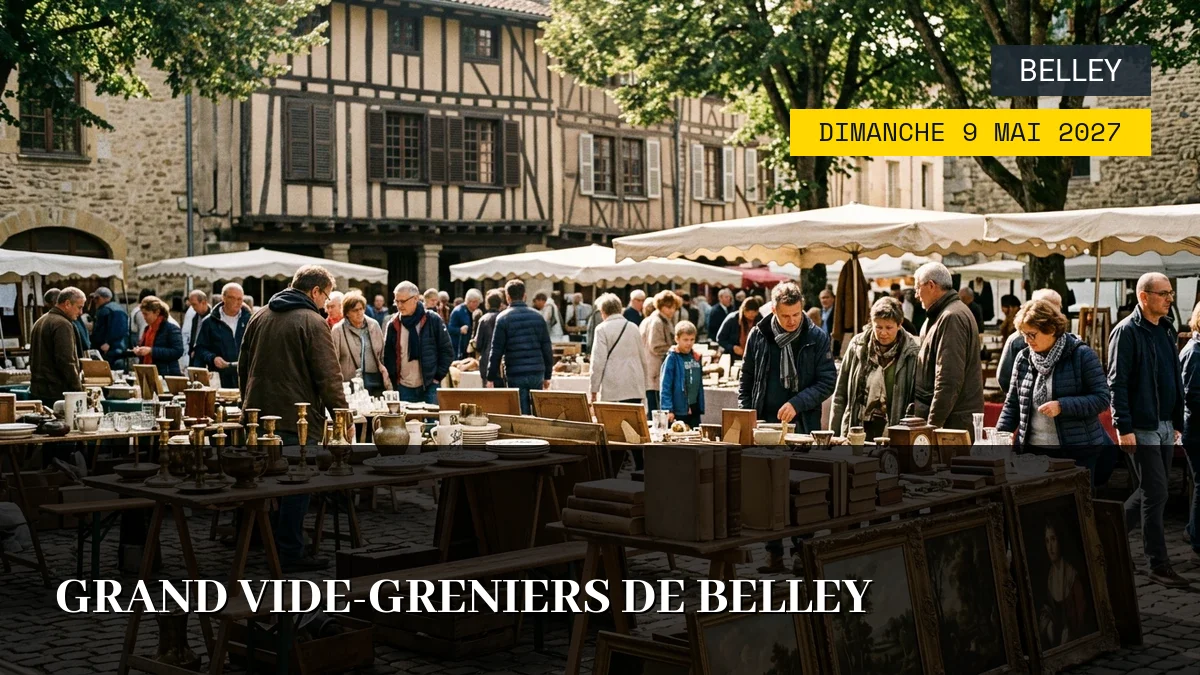 Affiche de l'événement : Grand Vide-Greniers de Belley – Dimanche 9 Mai 2027