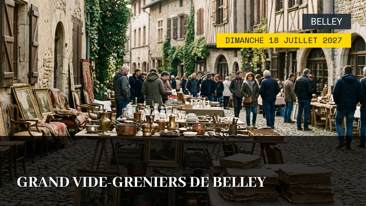 Affiche de l'événement : Grand Vide-Greniers de Belley – Dimanche 18 Juillet 2027