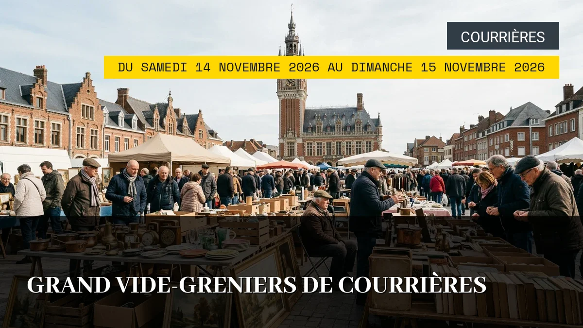 Affiche de l'événement : Grand vide-greniers de Courrières – Du Samedi 14 Novembre 2026 au Dimanche 15 Novembre 2026