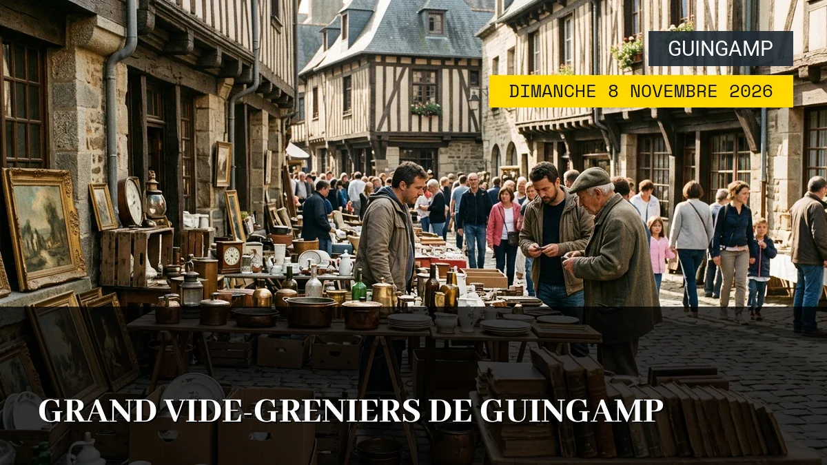 Affiche de l'événement : Grand Vide-Greniers de Guingamp – Dimanche 8 Novembre 2026