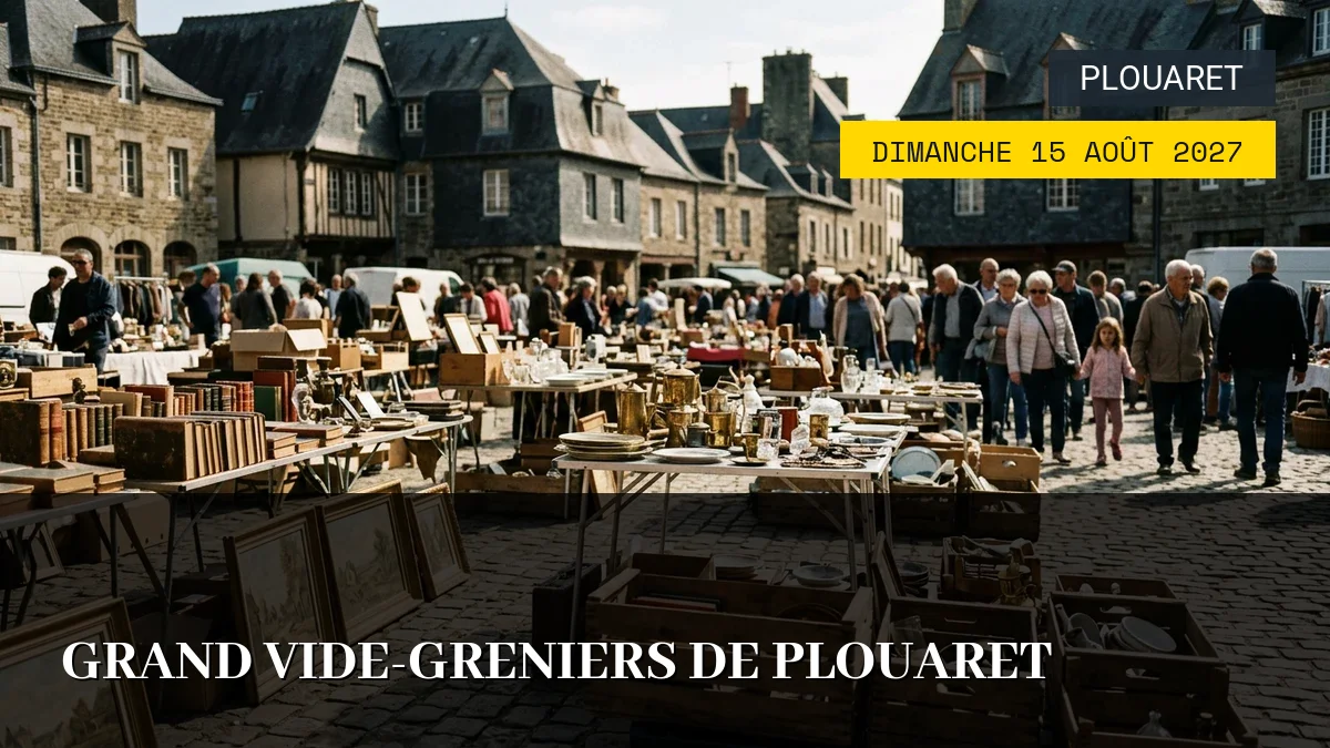 Affiche de l'événement : Grand Vide-greniers de Plouaret – Dimanche 15 Août 2027