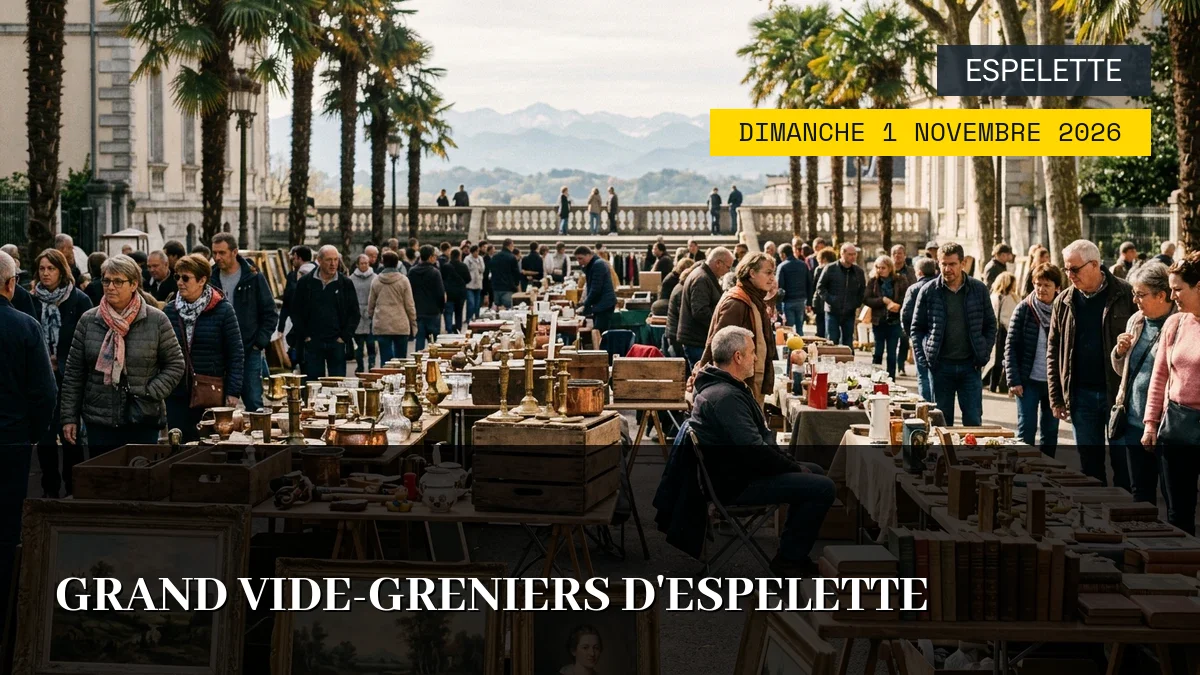 Affiche de l'événement : Grand Vide-Greniers d&rsquo;Espelette – Dimanche 1 Novembre 2026
