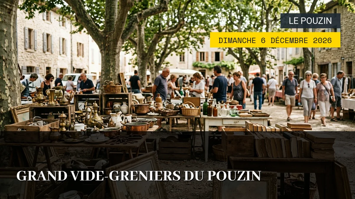 Affiche de l'événement : Grand Vide-Greniers du Pouzin – Dimanche 6 Décembre 2026