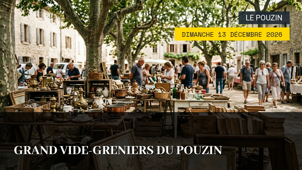 Affiche de l'événement : Grand Vide-Greniers du Pouzin – Dimanche 13 Décembre 2026
