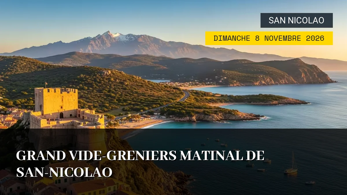 Affiche de l'événement : Grand Vide-Greniers matinal de San-Nicolao – Dimanche 8 Novembre 2026