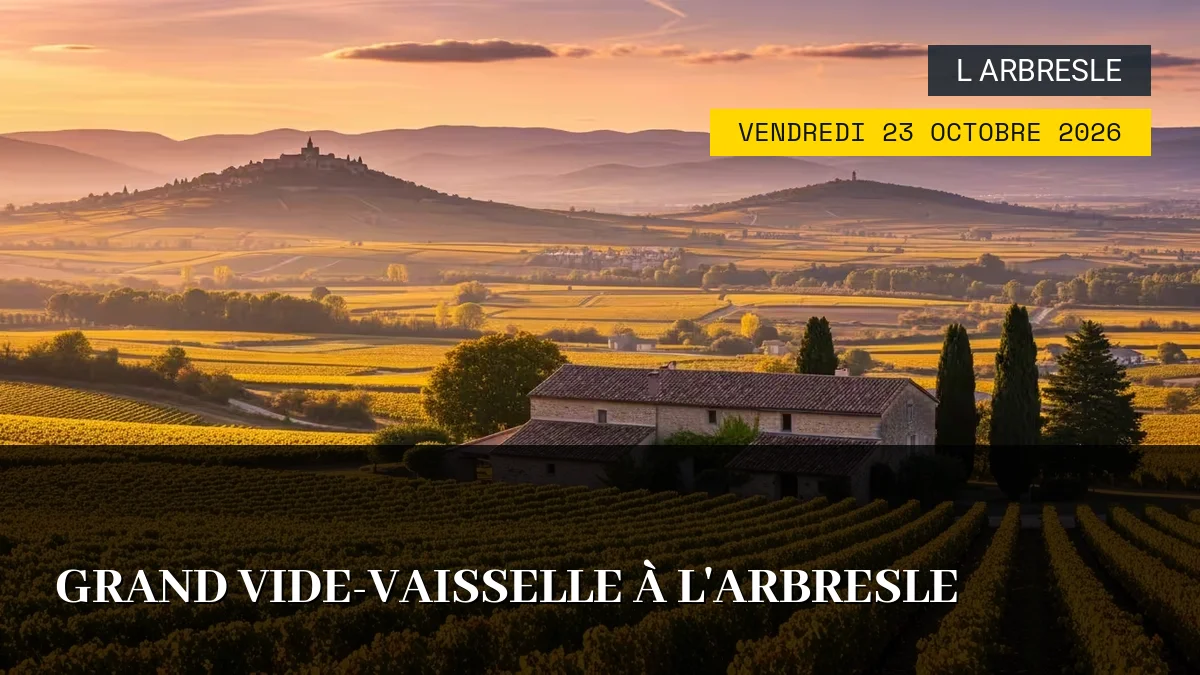 Affiche de l'événement : Grand Vide-Vaisselle à L&rsquo;Arbresle – Vendredi 23 Octobre 2026