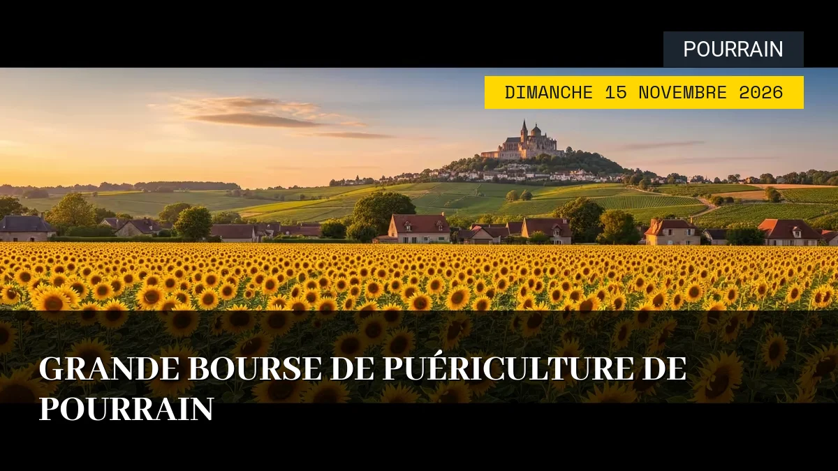 Affiche de l'événement : Grande Bourse de Puériculture de Pourrain – Dimanche 15 Novembre 2026
