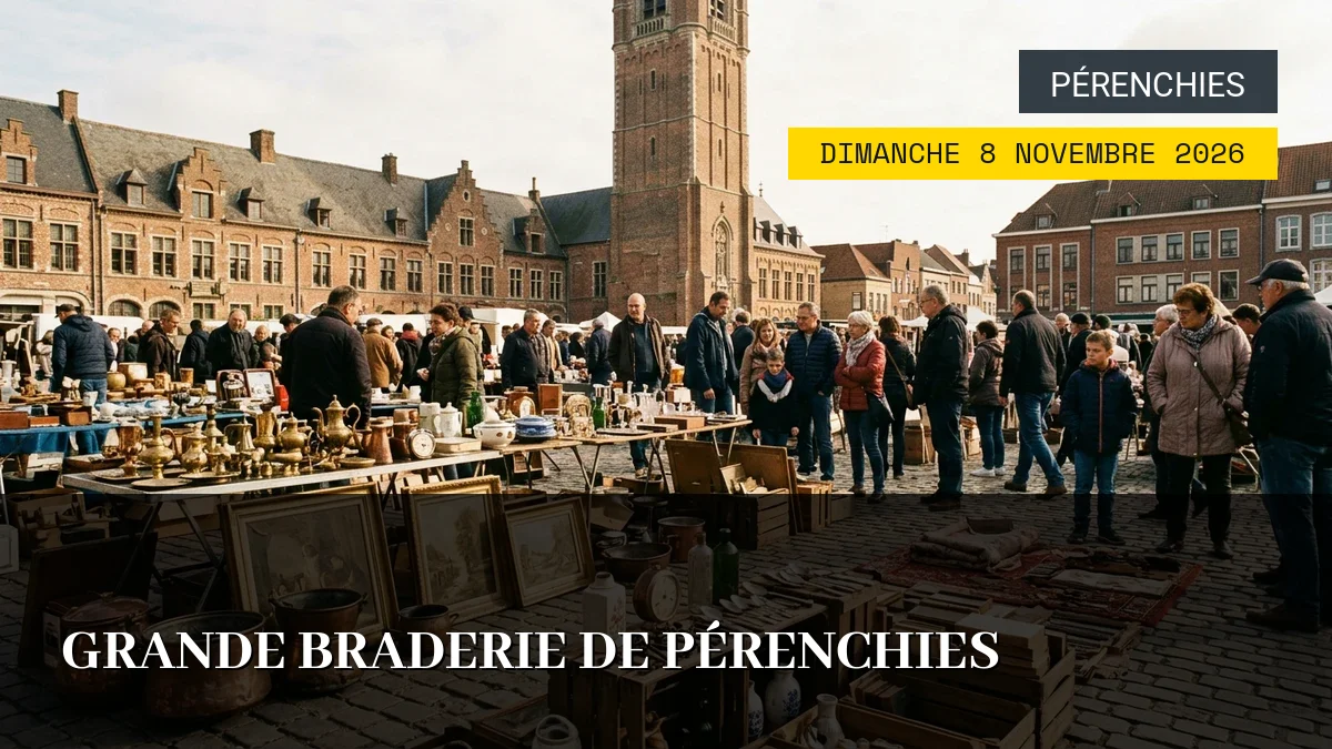 Affiche de l'événement : Grande Braderie de Pérenchies – Dimanche 8 Novembre 2026