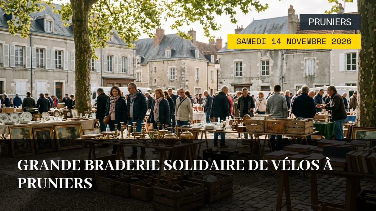 Affiche de l'événement : Grande braderie solidaire de vélos à Pruniers – Samedi 14 Novembre 2026