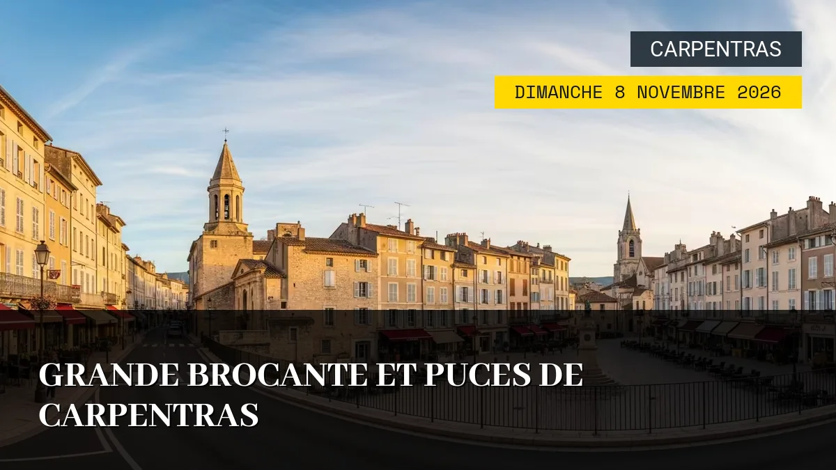 Affiche de l'événement : Grande Brocante et Puces de Carpentras – Dimanche 8 Novembre 2026