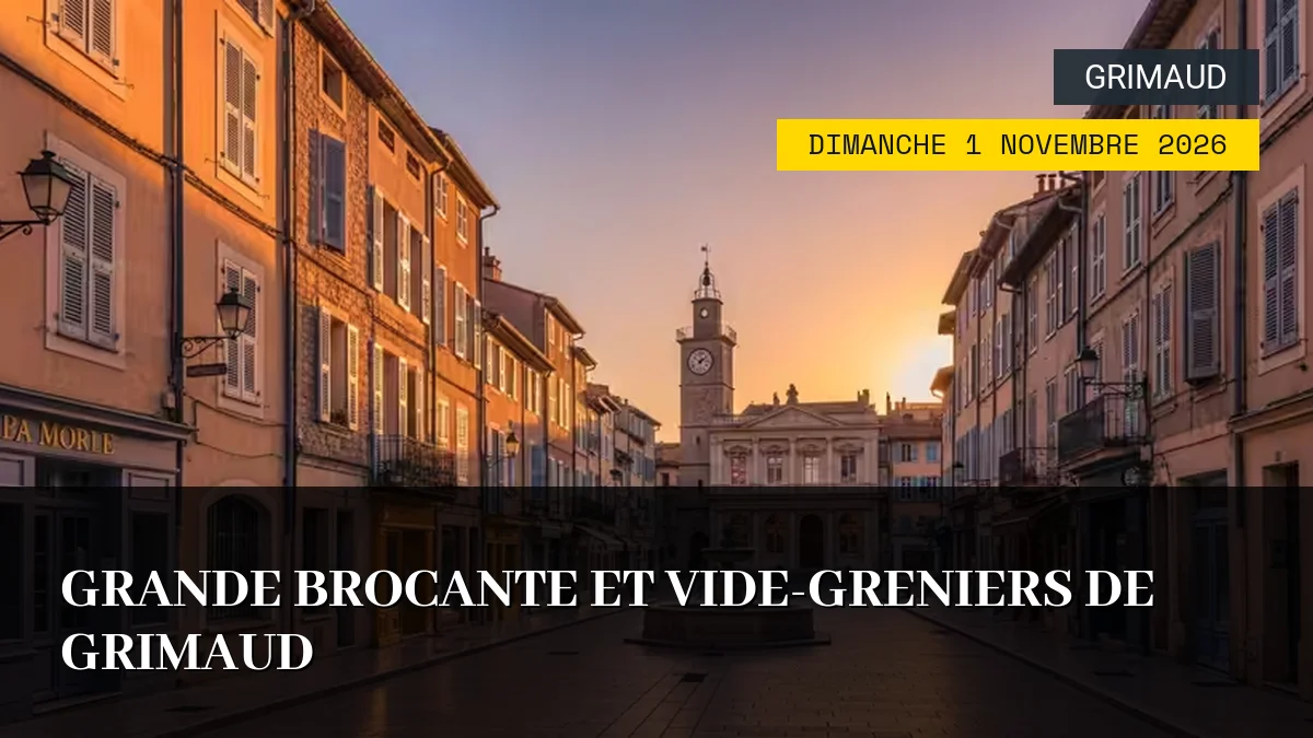Affiche de l'événement : Grande Brocante et Vide-Greniers de Grimaud – Dimanche 1 Novembre 2026