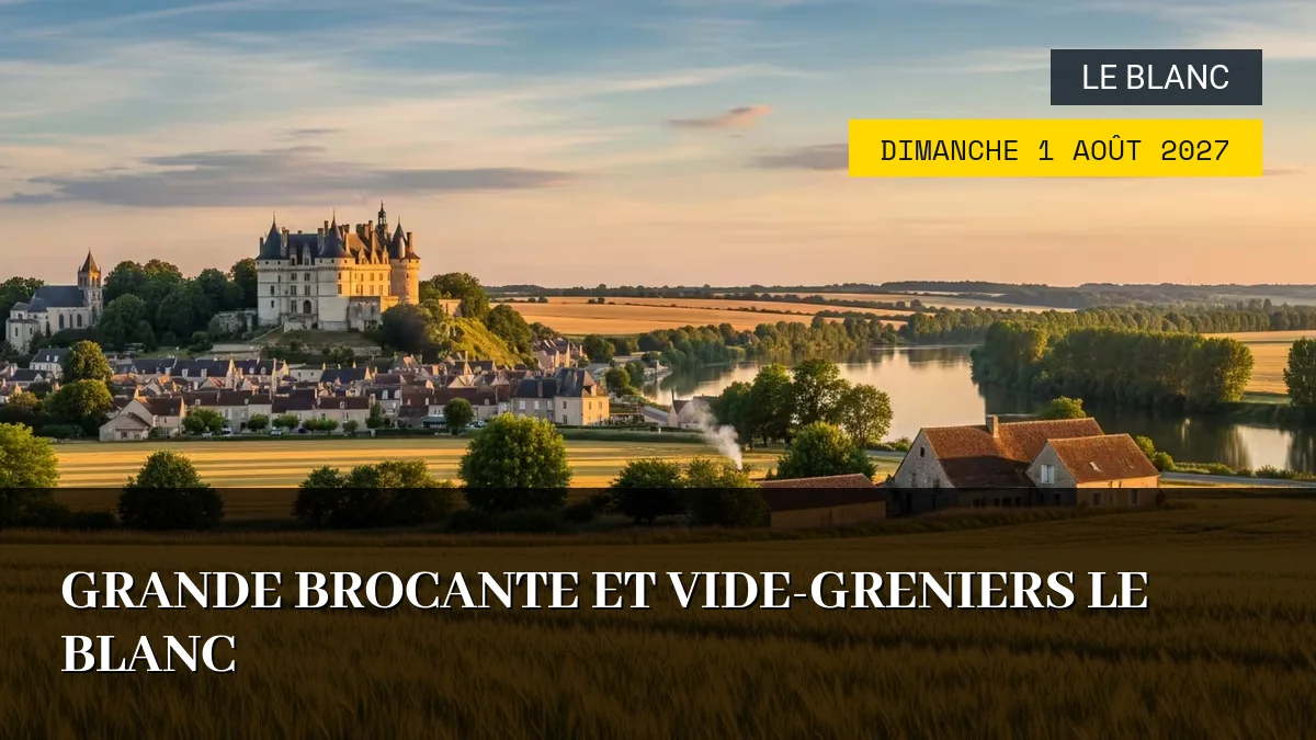 Affiche de l'événement : Grande Brocante et Vide-Greniers Le Blanc – Dimanche 1 Août 2027