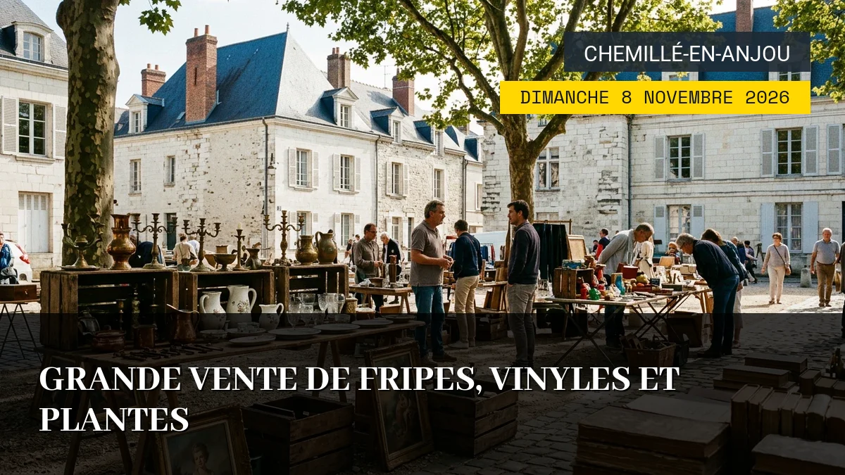 Affiche de l'événement : Grande Vente de Fripes, Vinyles et Plantes – Dimanche 8 Novembre 2026