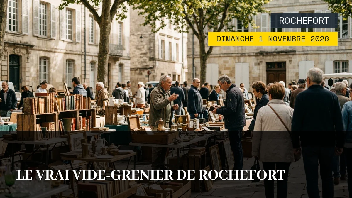 Affiche de l'événement : Le Vrai Vide-Grenier de Rochefort – Dimanche 1 Novembre 2026