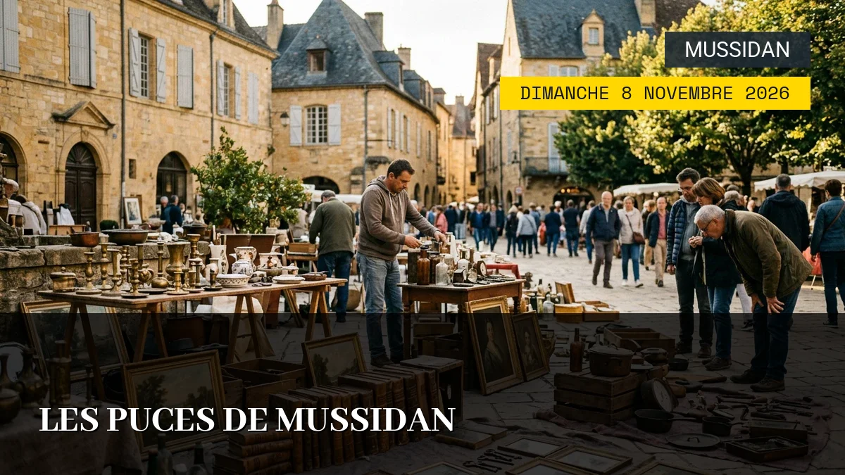 Affiche de l'événement : Les Puces de Mussidan – Dimanche 8 Novembre 2026
