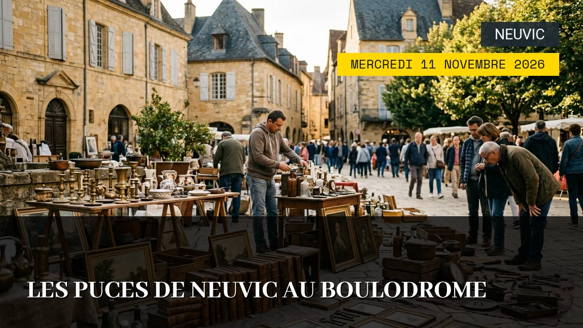 Affiche de l'événement : Les Puces de Neuvic au Boulodrome – Mercredi 11 Novembre 2026
