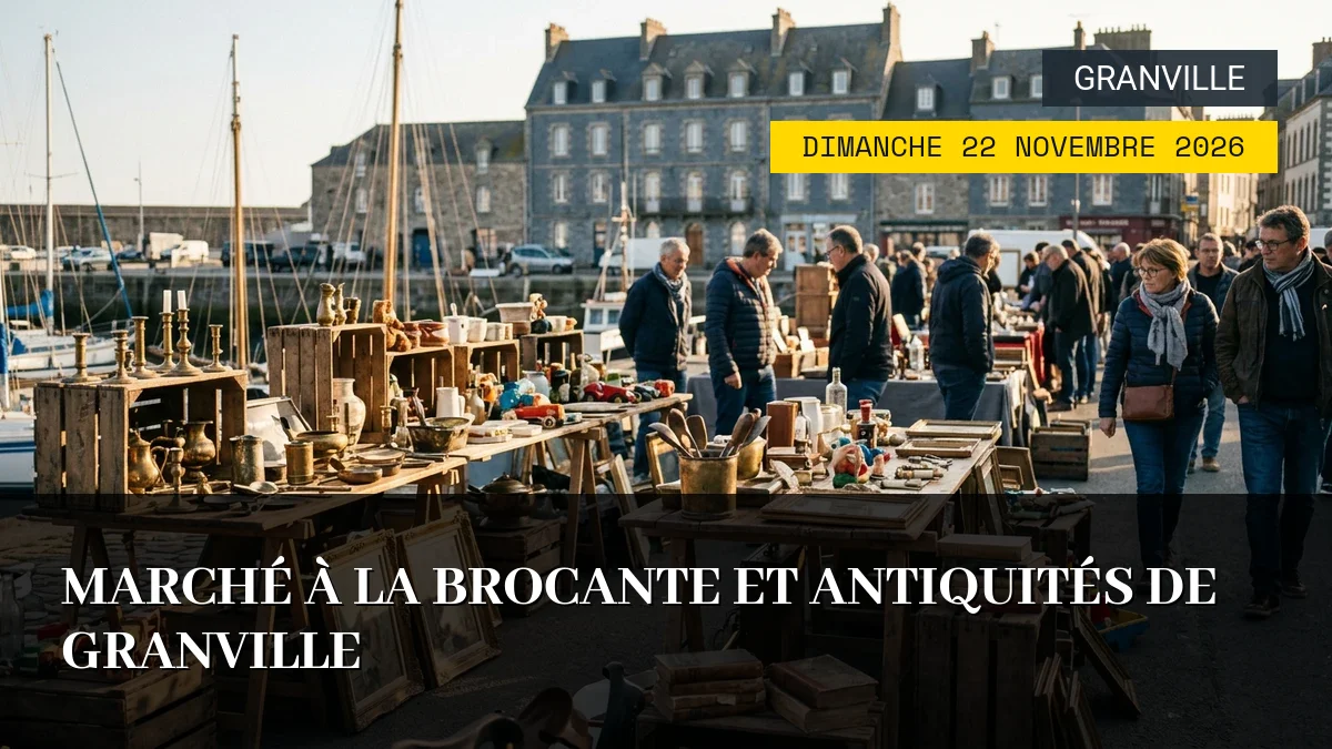 Affiche de l'événement : Marché à la Brocante et Antiquités de Granville – Dimanche 22 Novembre 2026