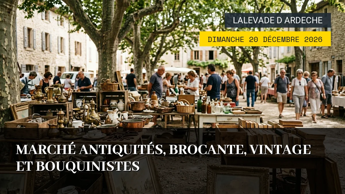 Affiche de l'événement : Marché Antiquités, Brocante, Vintage et Bouquinistes – Dimanche 20 Décembre 2026