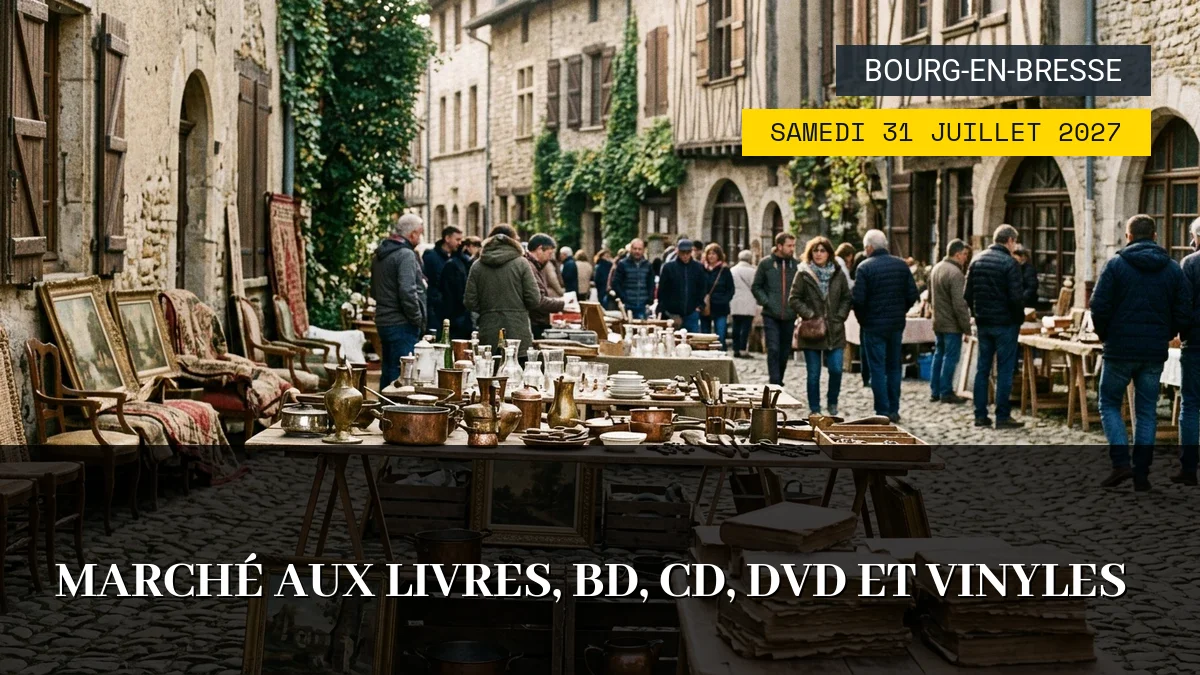 Affiche de l'événement : Marché aux Livres, BD, CD, DVD et Vinyles – Samedi 31 Juillet 2027