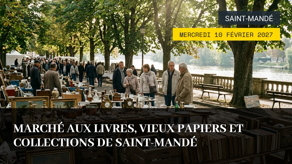 Affiche de l'événement : Marché aux Livres, Vieux Papiers et Collections de Saint-Mandé – Mercredi 10 Février 2027