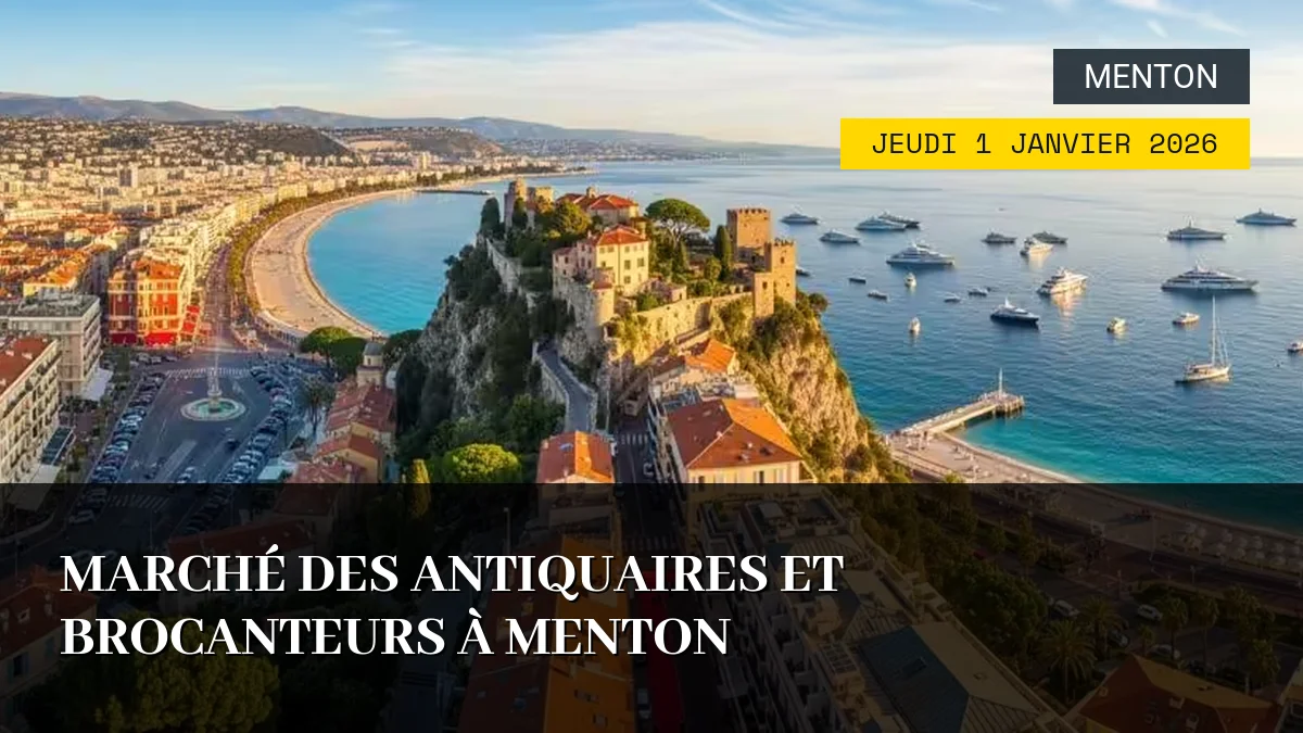 Affiche de l'événement : Marché des Antiquaires et Brocanteurs à Menton – Jeudi 1 Janvier 2026