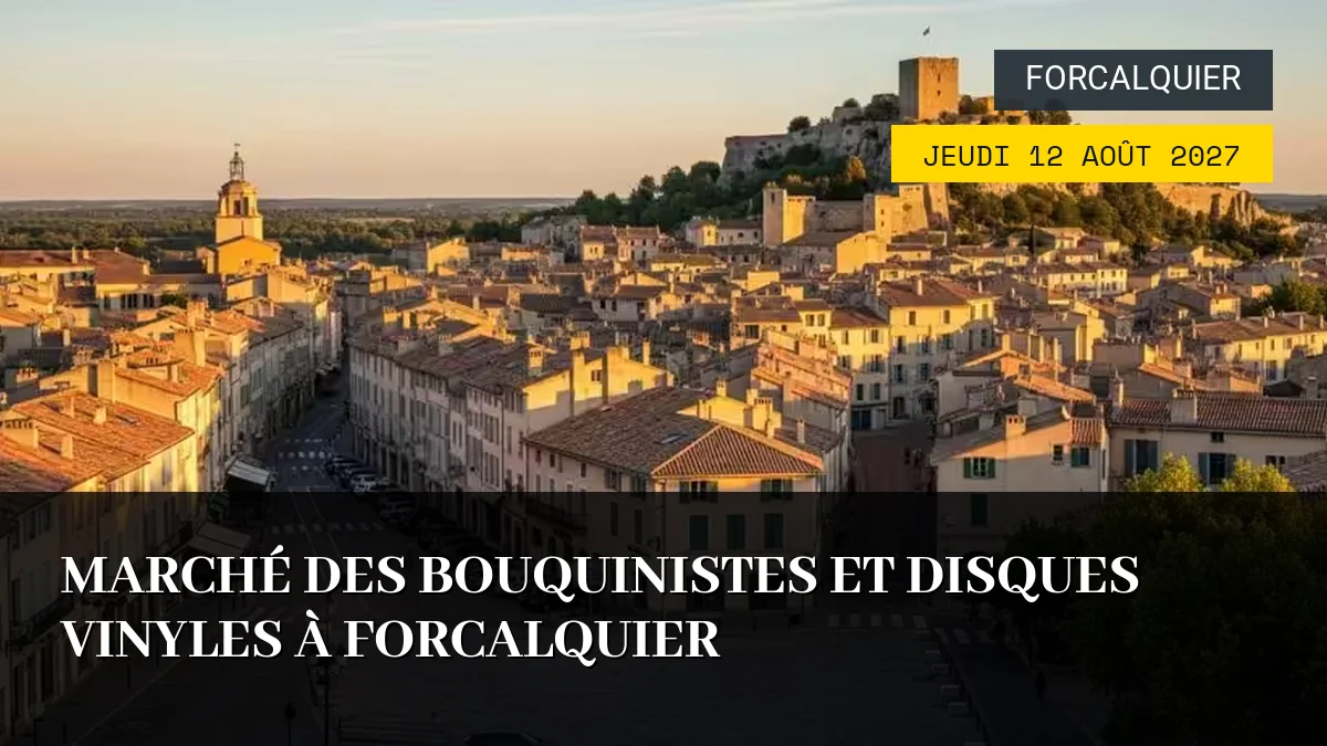 Affiche de l'événement : Marché des Bouquinistes et Disques Vinyles à Forcalquier – Jeudi 12 Août 2027