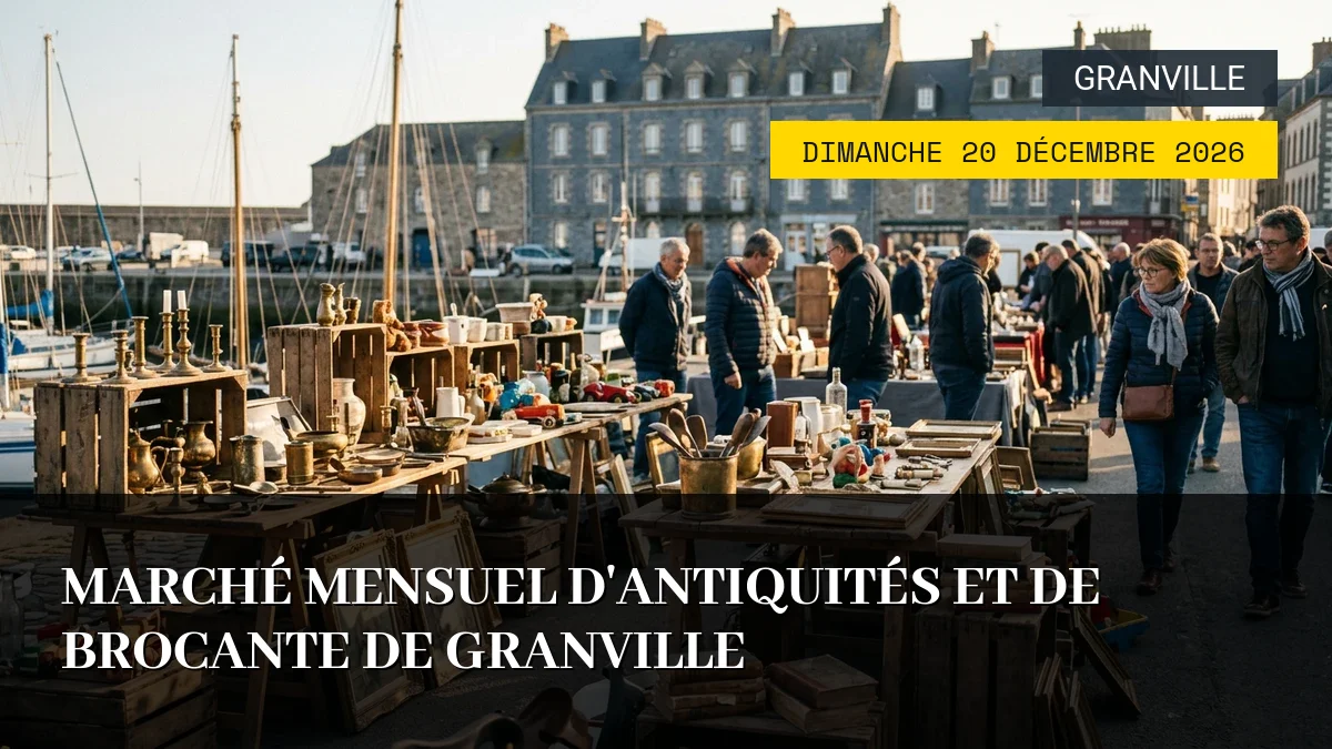 Affiche de l'événement : Marché Mensuel d&rsquo;Antiquités et de Brocante de Granville – Dimanche 20 Décembre 2026