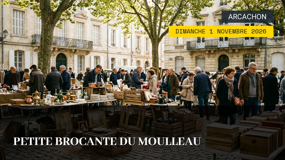 Affiche de l'événement : Petite Brocante du Moulleau – Dimanche 1 Novembre 2026