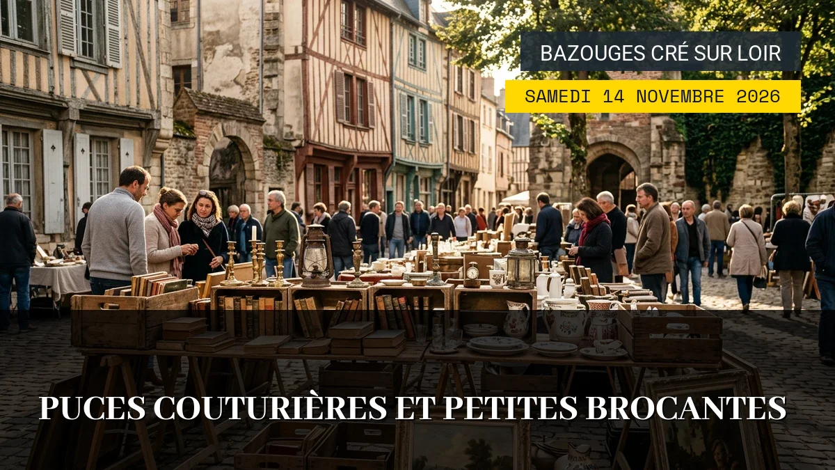 Affiche de l'événement : Puces Couturières et Petites Brocantes – Samedi 14 Novembre 2026